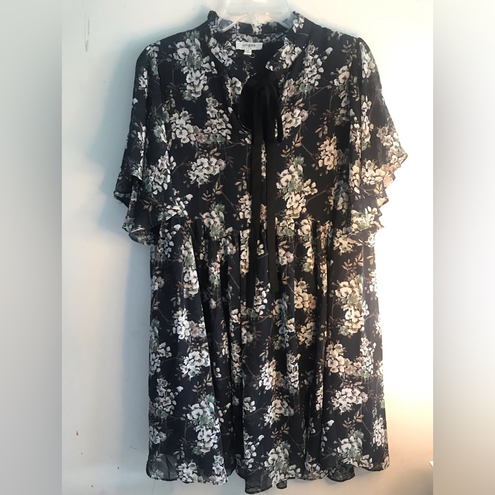 Umgee Black Floral Boho Print Dress Size S